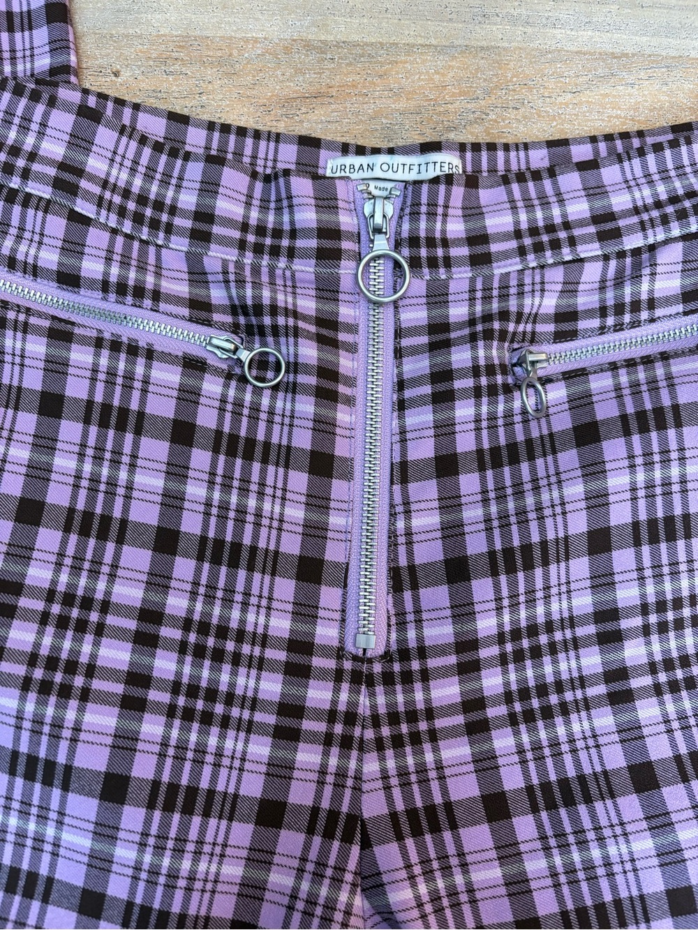 Urban Outfitters Purple Plaid Zip Pants High Rise Stretch Size 6 - Picture 5 of 8